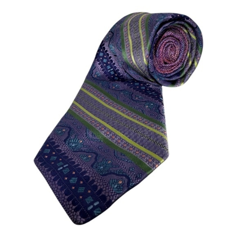 Robert Graham Neck Tie Purple Striped Art 100% Silk Designer Corporate